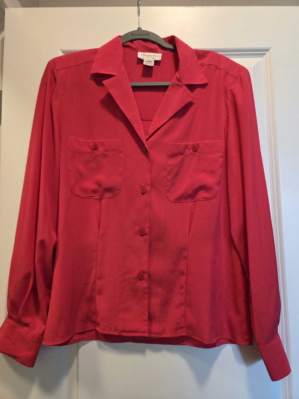 Vintage Christian Dior Chemises Red Satin Blouse Size 10